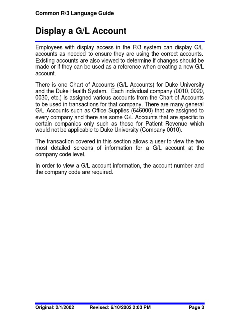 Displaying G/L Account Information | PDF