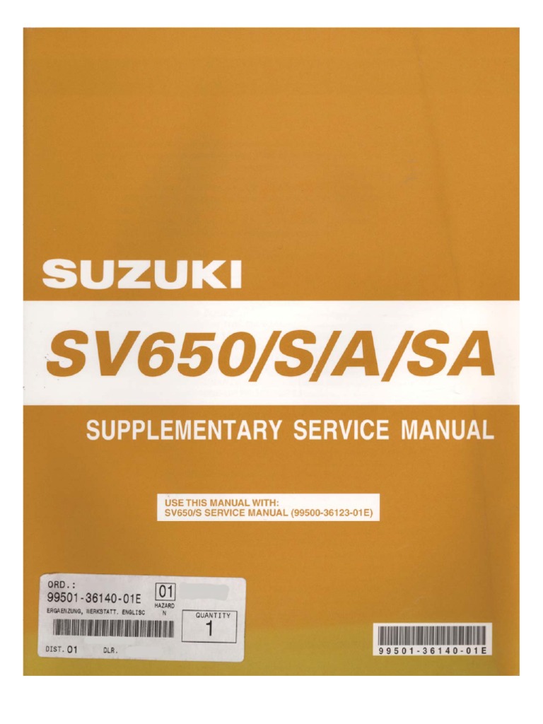 Suzuki SV650 K7 07 08 09 Supplemental Service Manual | PDF