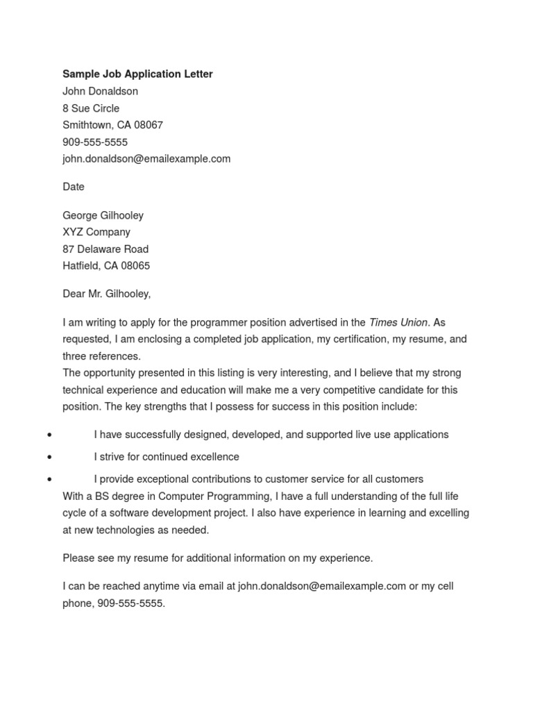 Job Application Letter for Programmer Position | PDF