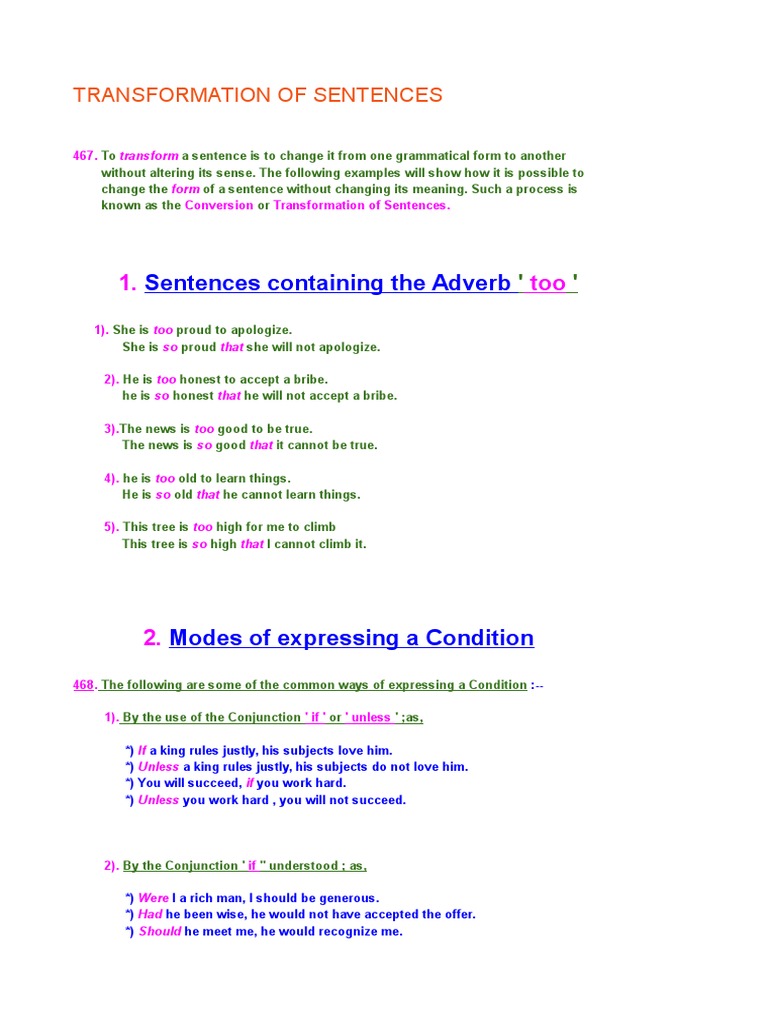 Sentence Transformation Techniques | PDF | Syntactic Relationships ...
