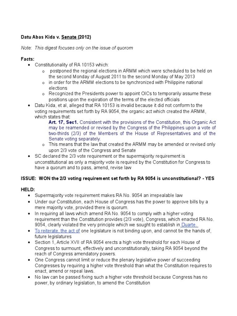 Datu Abas Kida Vs Senate | PDF | Politics