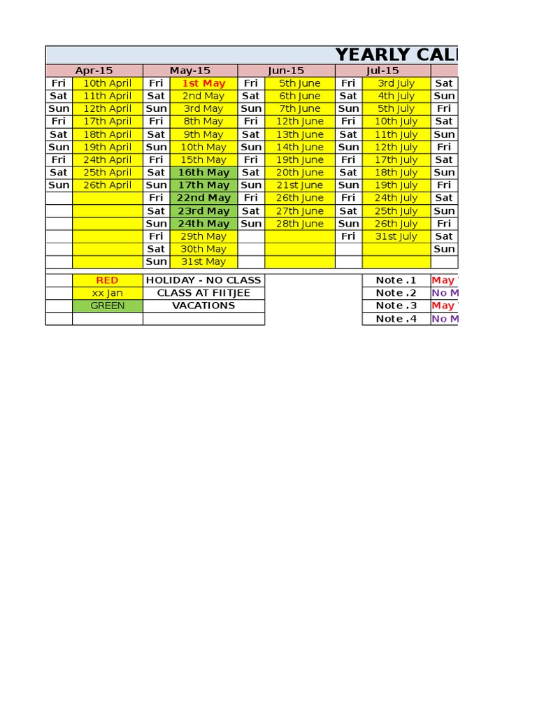 Yearly Calendar For Weekend Batch | PDF