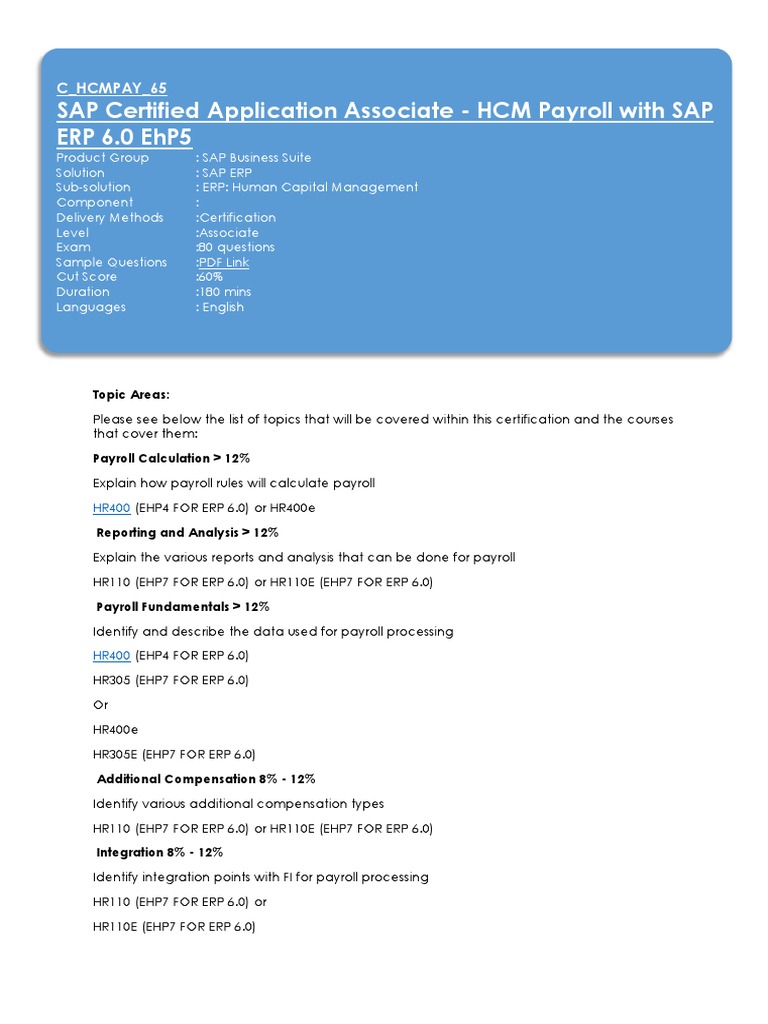 SAP Payroll Certification Overview | PDF