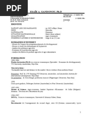 Exemple De Cv Pdf Science Agricole Universite