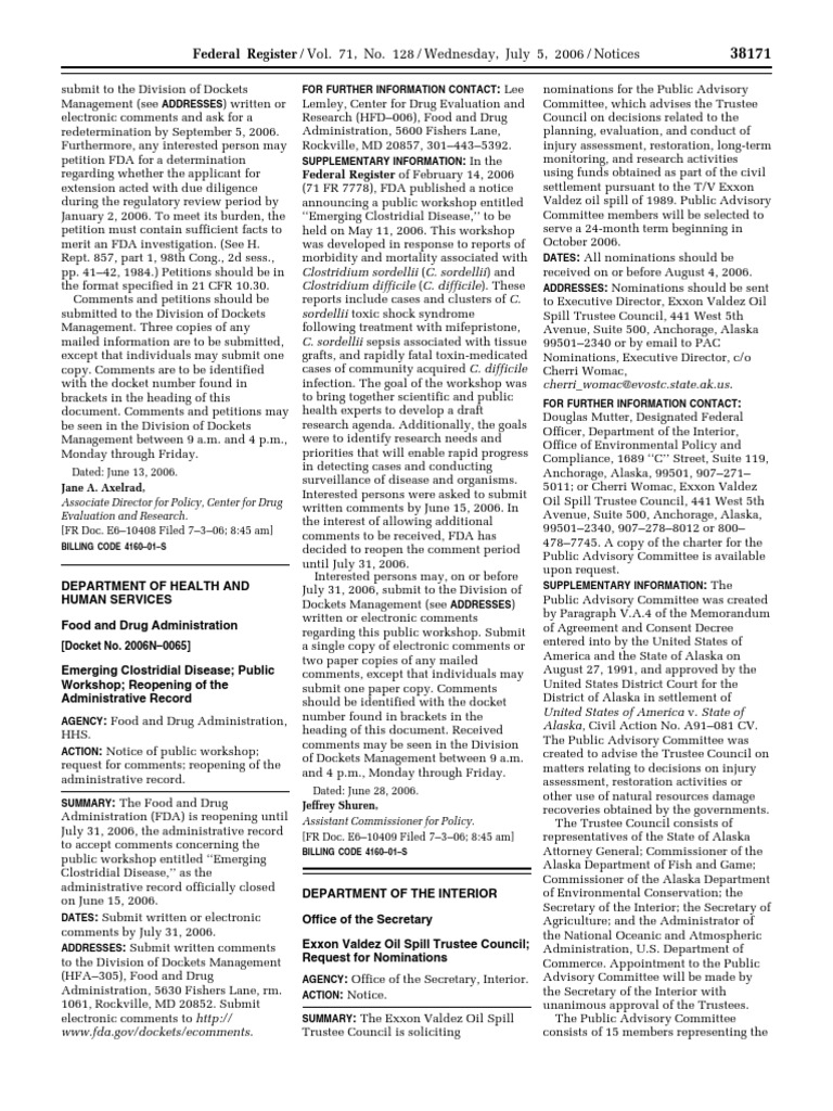 Notice Committees Establishment, Renewal, Termination, Etc. Exxon