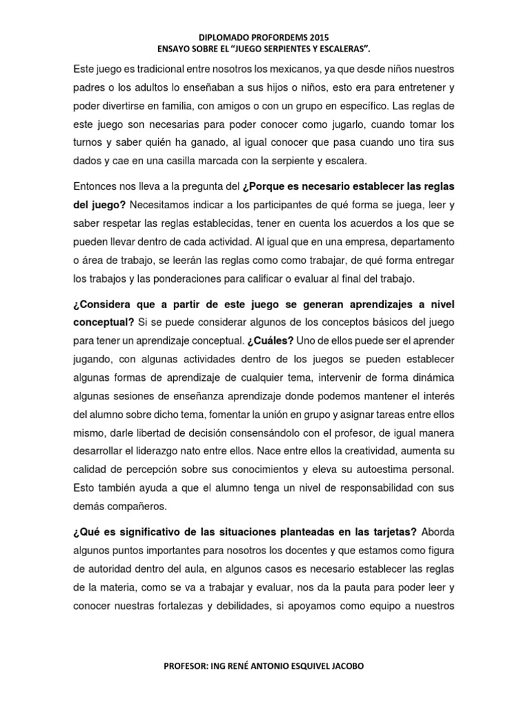 Primer Evidencia Ensayo Serpientes Y Escaleras Aprendizaje Epistemologia