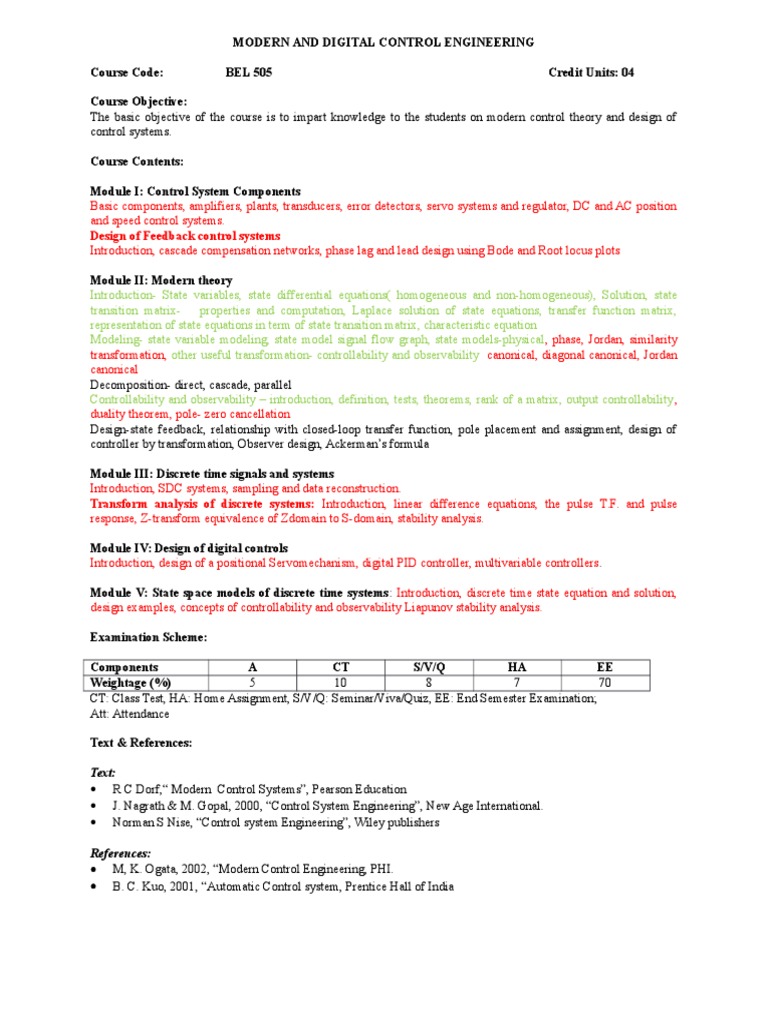 Modern Control Engineering Course Overview | PDF | Control Theory ...