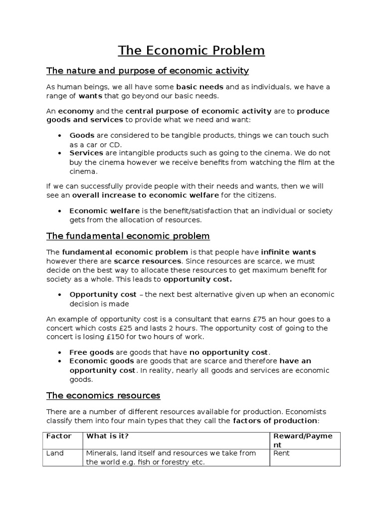 Chapter 1 The Economic Problem | PDF | Factors Of Production | Profit