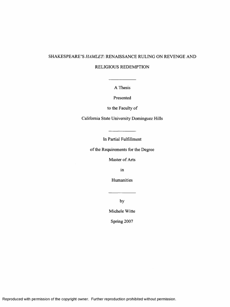Shakespeare's Hamlet: Renaissance Ruling On Revenge and Religious ...