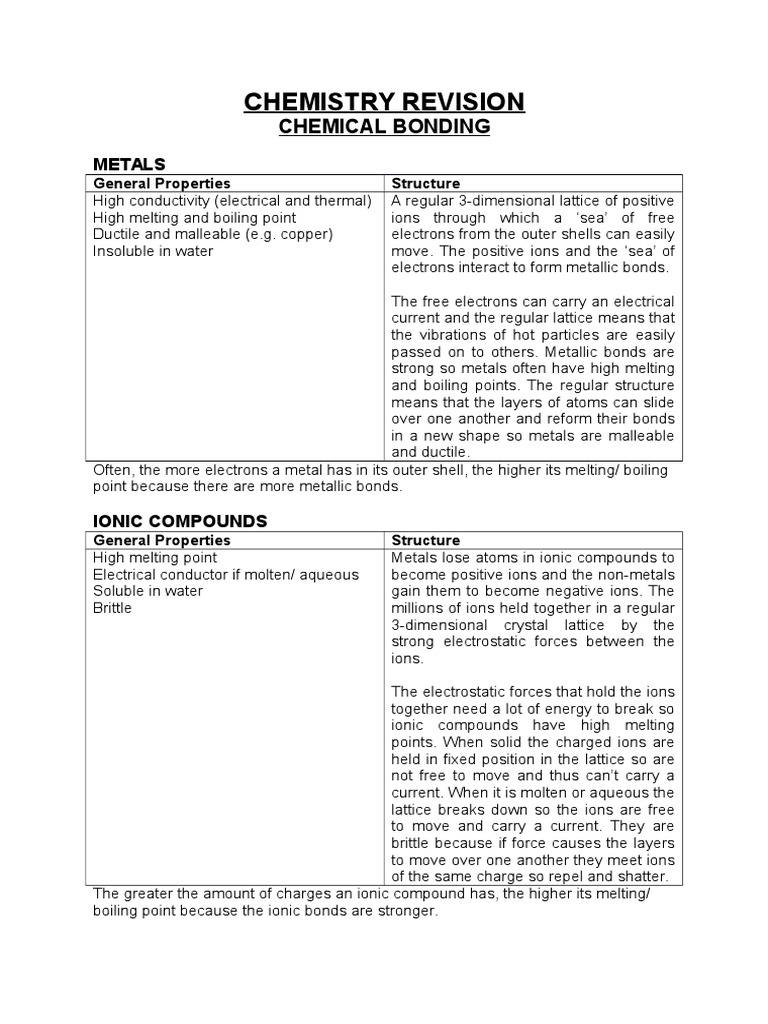 Chemistry Revision: Bonding & Properties | PDF | Chemical Bond | Ion