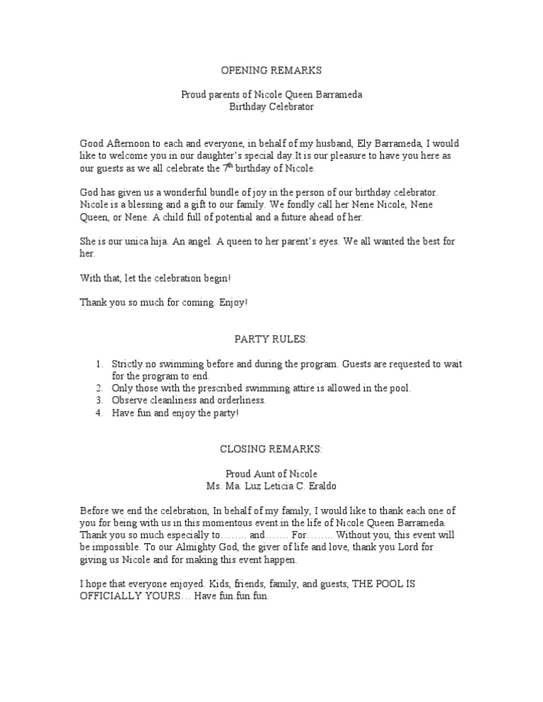 Free Simple Opening Remarks For A Program Programs