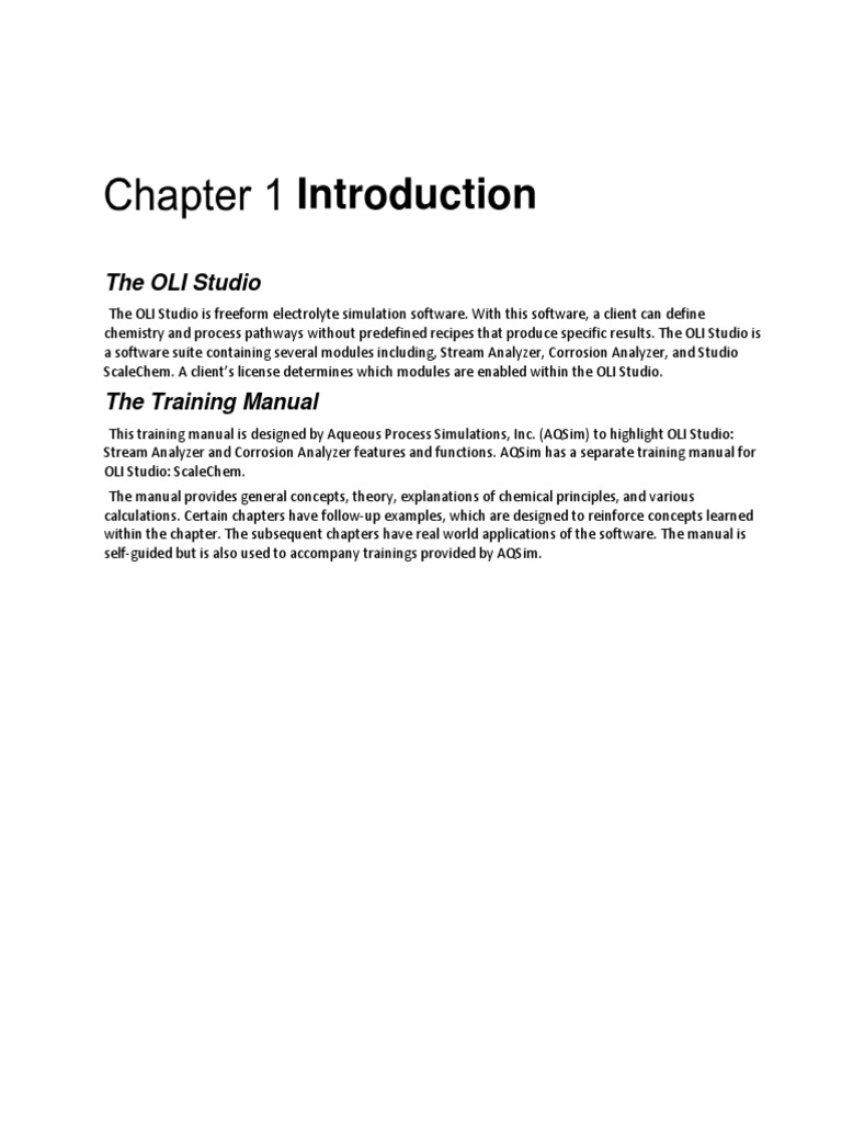 OLI Studio Training Manual Overview | PDF | Corrosion | Chemistry