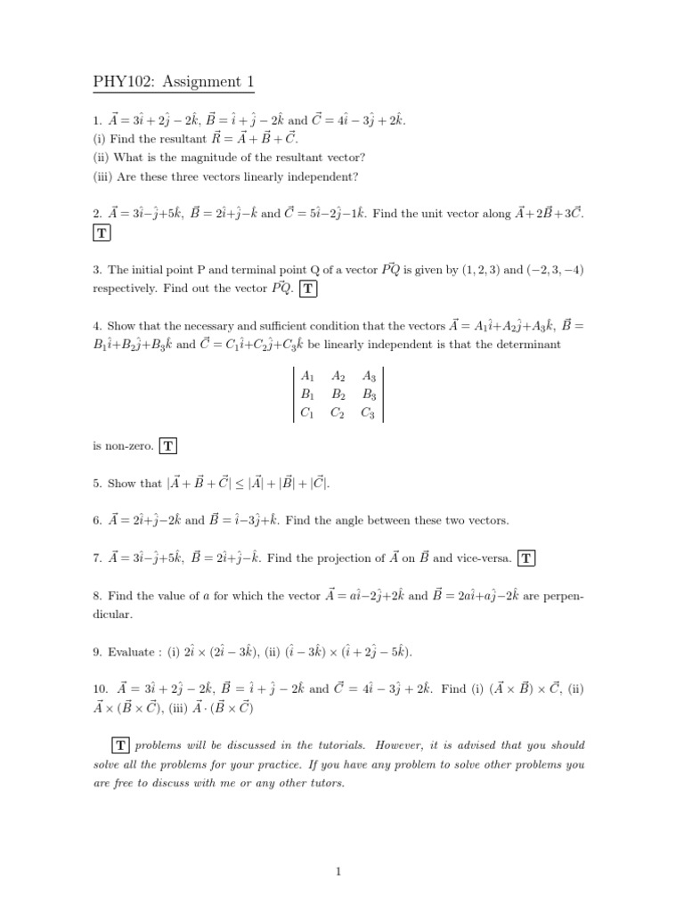 PHY102 Vector Calculations Assignment | PDF