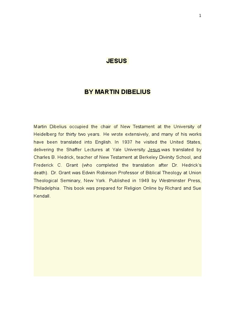 Jesus by Martin Dibelius PDF Gospels Jesus