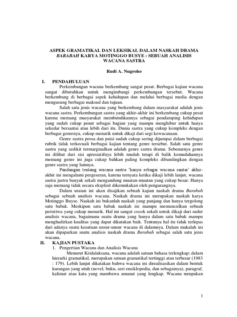 Analisis Wacana Naskah Drama Barabah Pdf