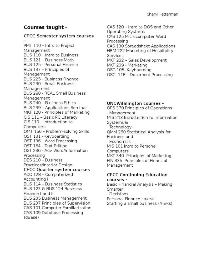 Courses Taught | PDF