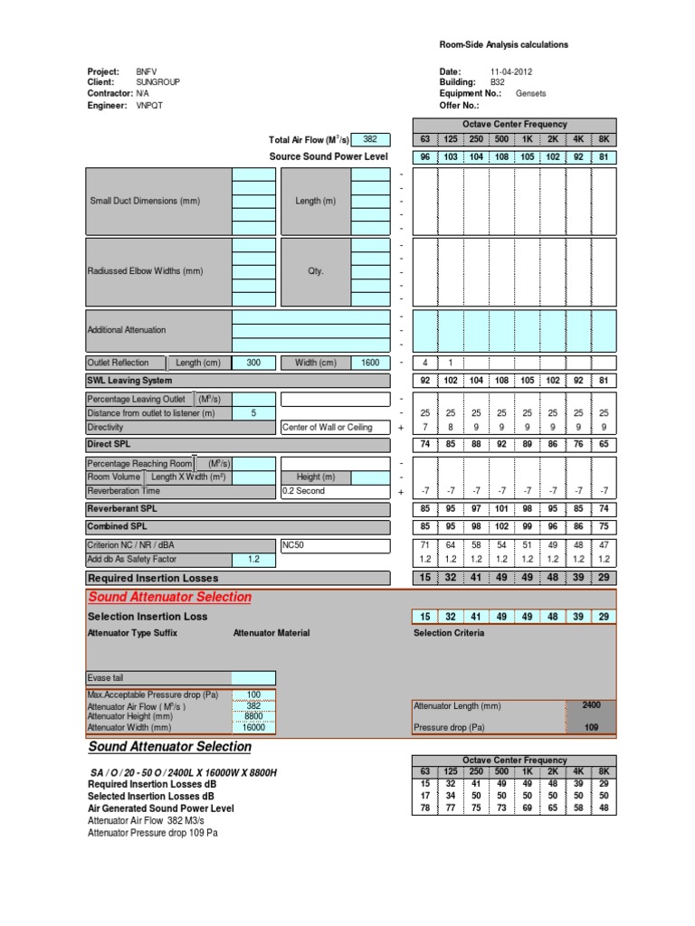 Draft Sound Attenuator Calculations PDF PDF