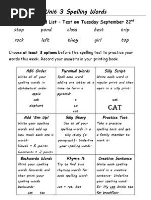 unit 3 spelling words