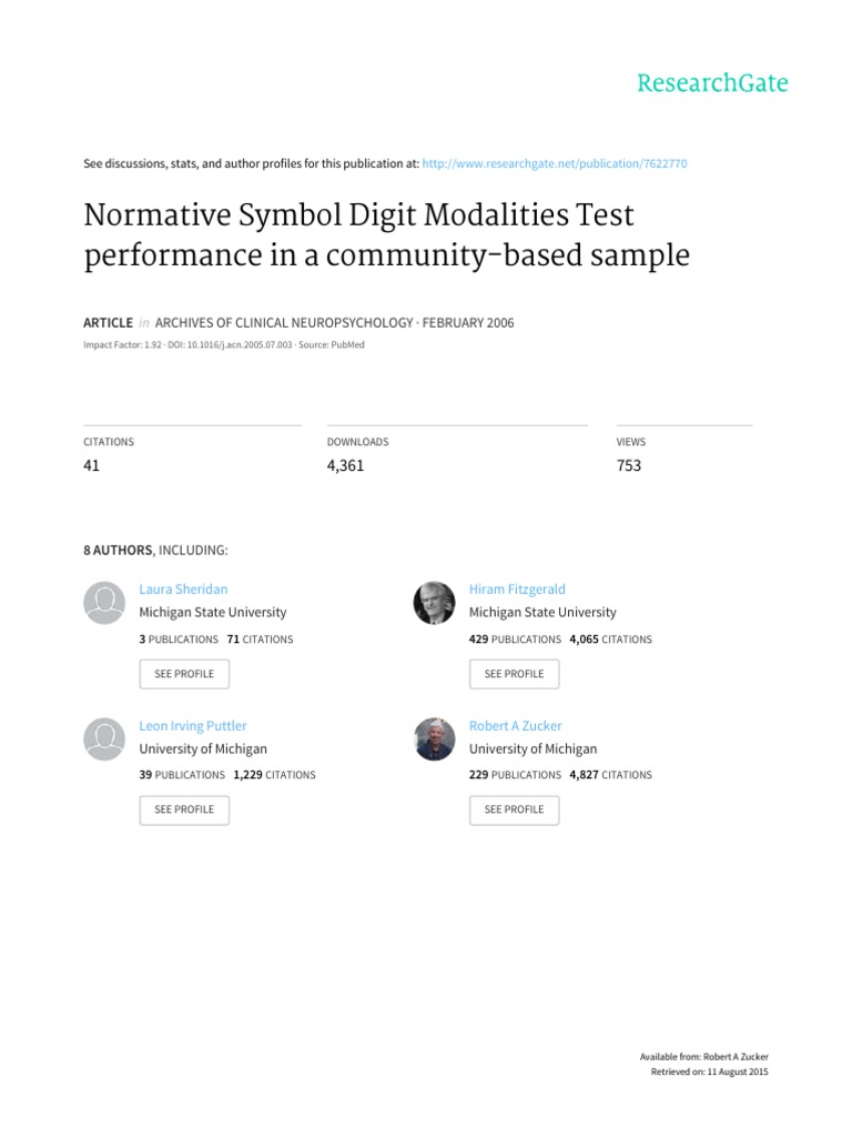 Normative Symbol Digit Modalities Test.. | Download Free PDF | Wechsler ...