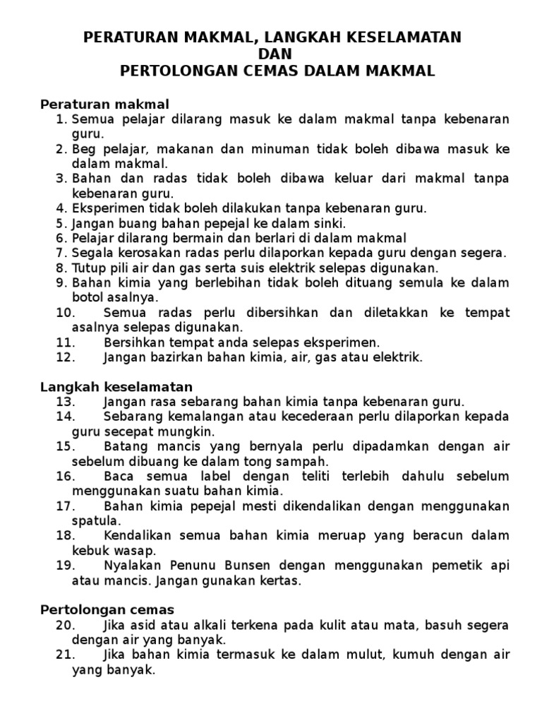 Peraturan Makmal Sains Pdf