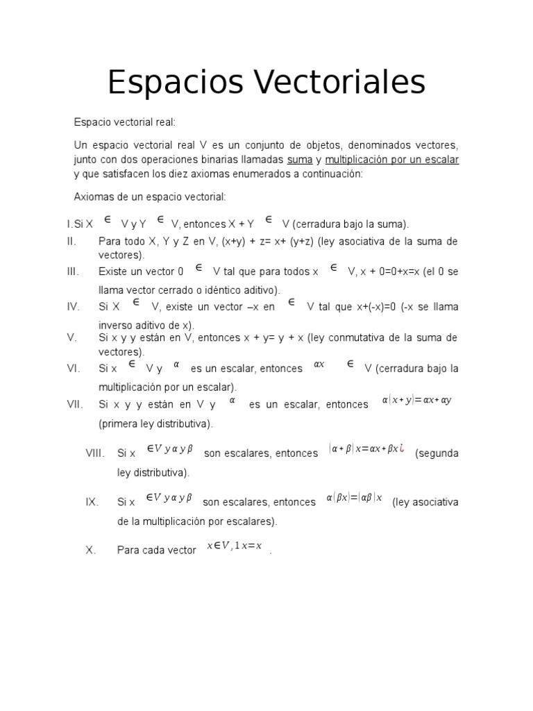 10 Axiomas de Espacios Vectoriales | PDF | Espacio vectorial | Base ...