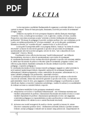 Lectia Reprezinta O Modalitate Fundamentala De Organizare