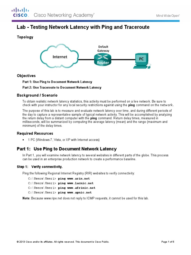 11.3.2.3 Lab - Testing Network Latency With Ping and Traceroute | PDF |  Computer Networking | Network Protocols