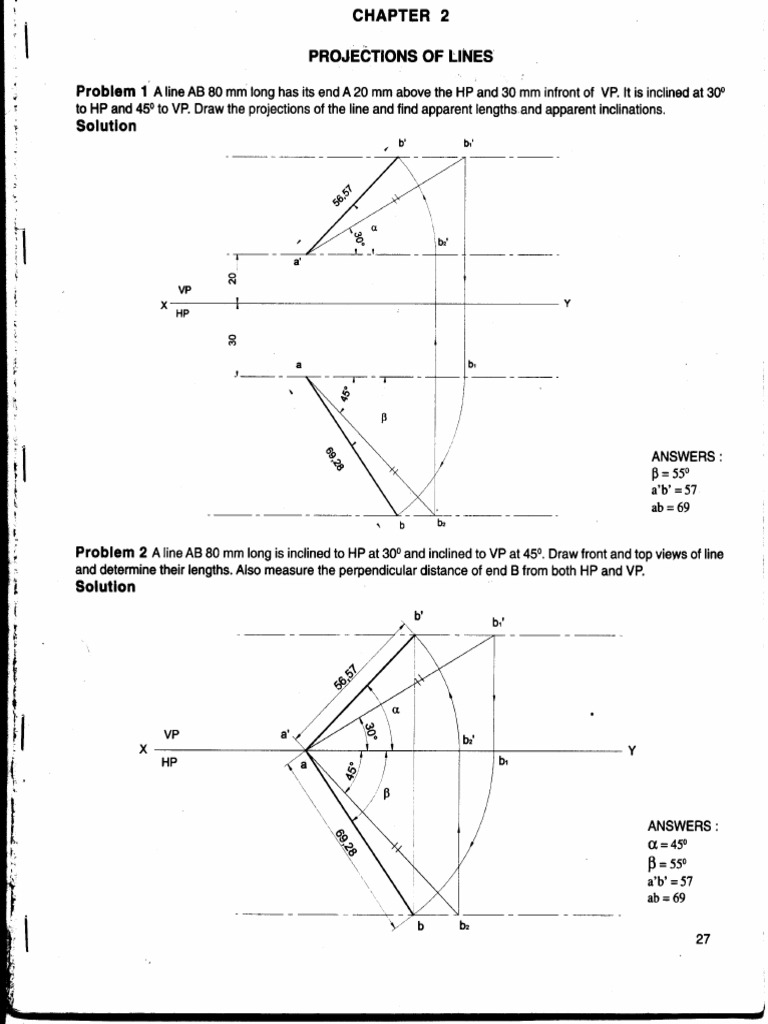 Lines Projection in Engineering Graphics | PDF