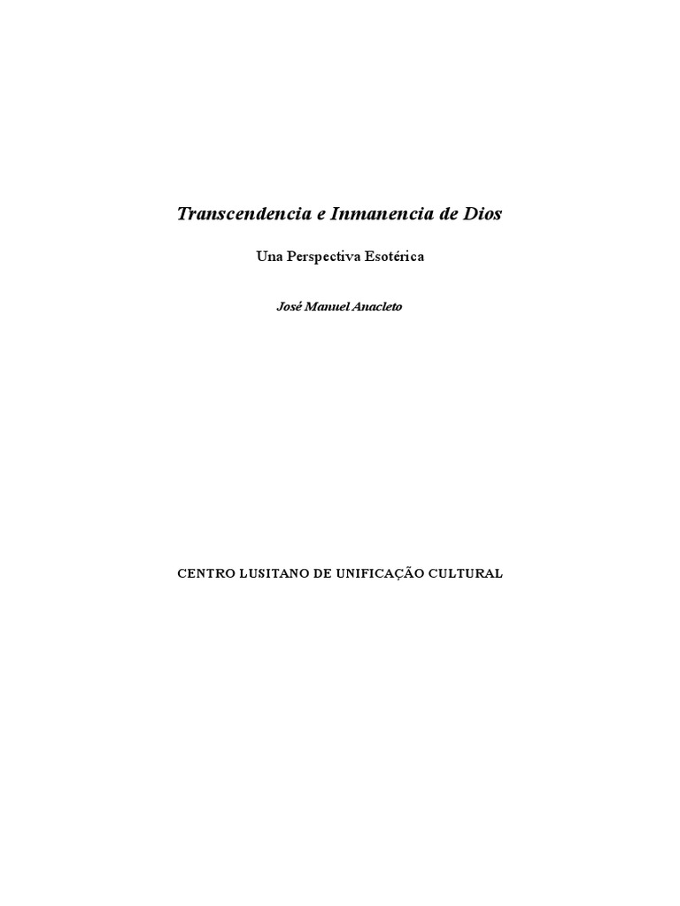 Anacleto Manuel Trascendencia E Inmanencia de Dios PDF Dios Alma