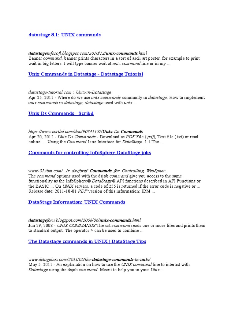 Unix Comands For Datastage Command Line Interface Unix
