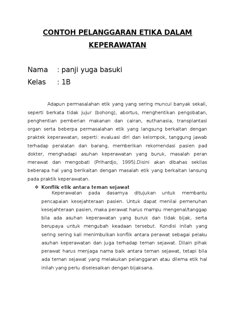 Contoh Pelanggaran Etika Dalam Keperawatan