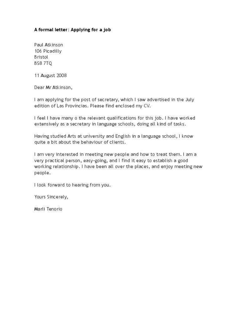 Formal Job Application Letter | PDF | Career & Growth | Religion ...