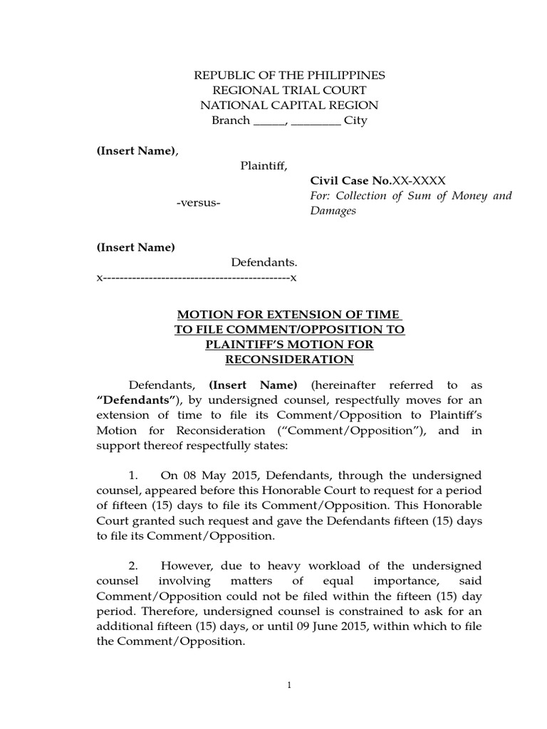 Motion for Extension to File Opposition | PDF