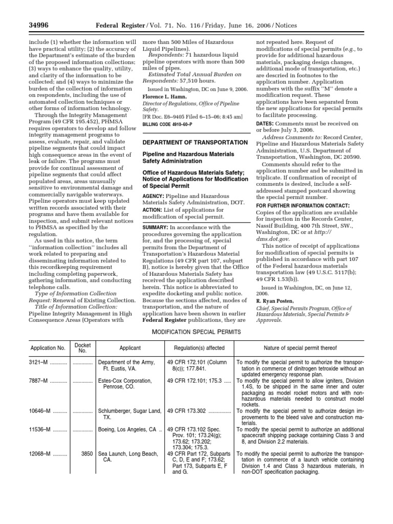 Notice Hazardous materials Special permit applications; list