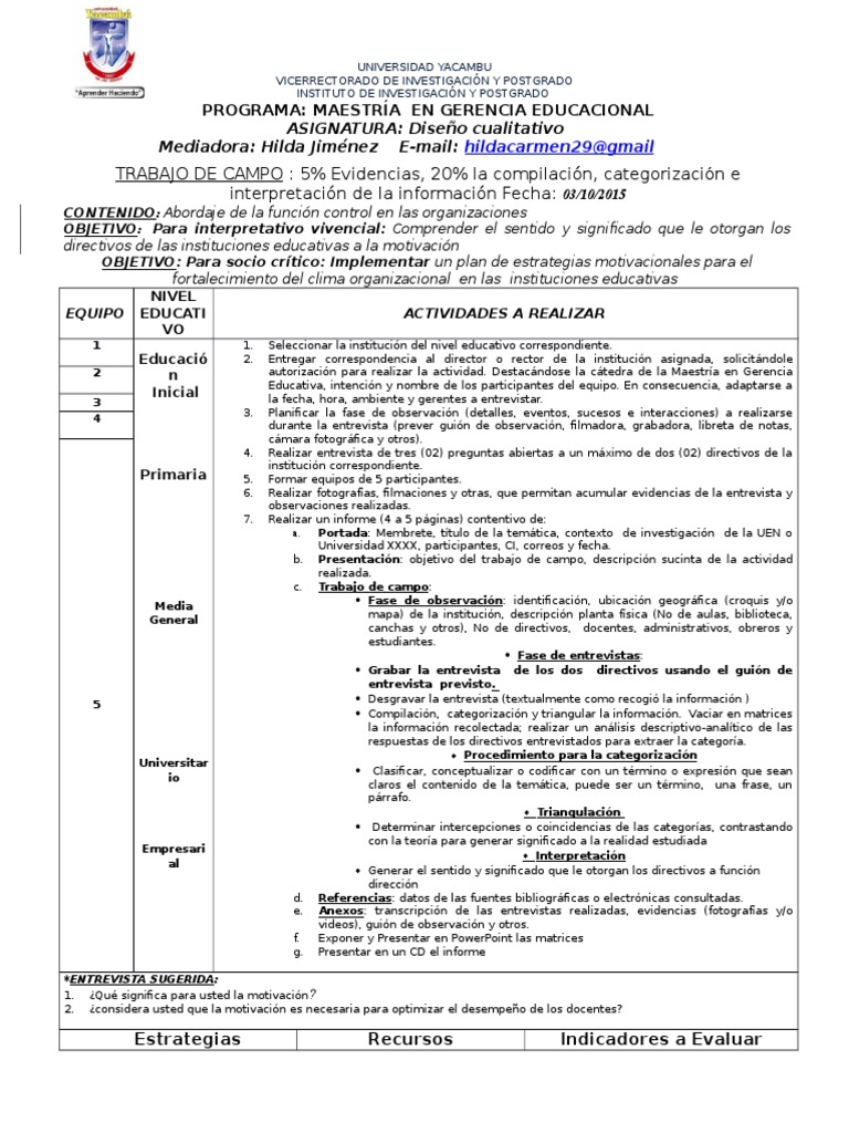 Trabajo de Campo Planificación Maestros