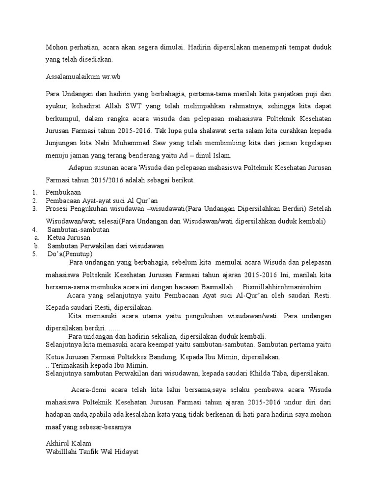 Penutup Acara Wisuda Farmasi 2016 | PDF