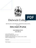 11 Mathematics Specimen Examination Dulwich 2012