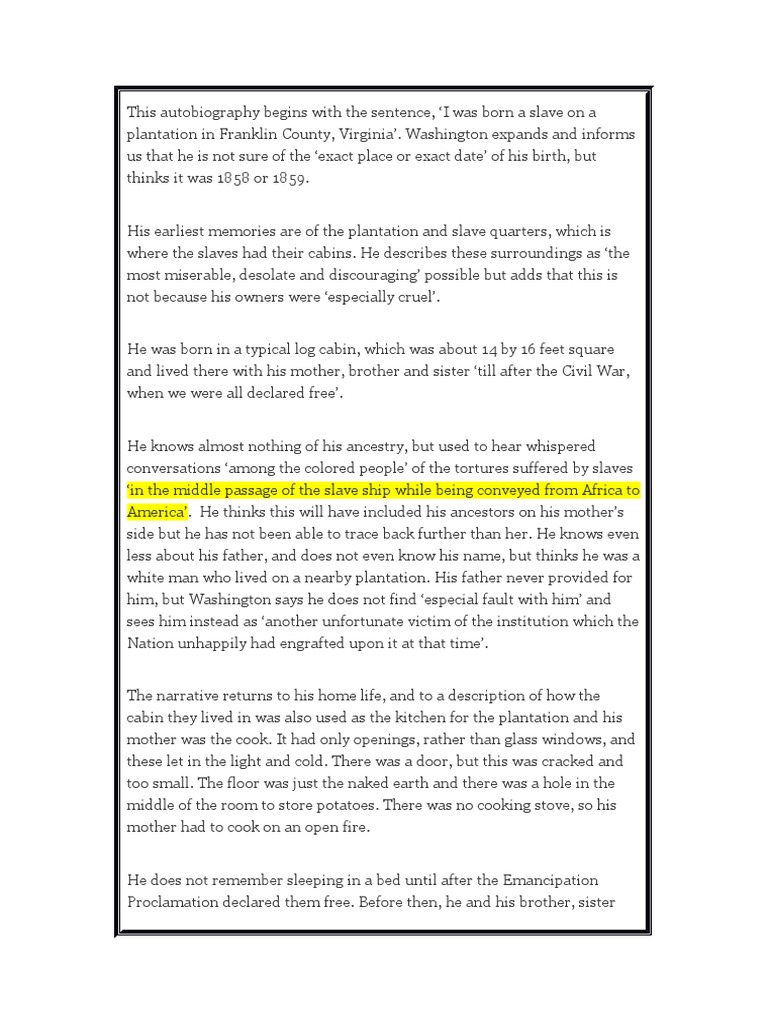 Up From Slavery Summary PDF Abolitionism Slavery