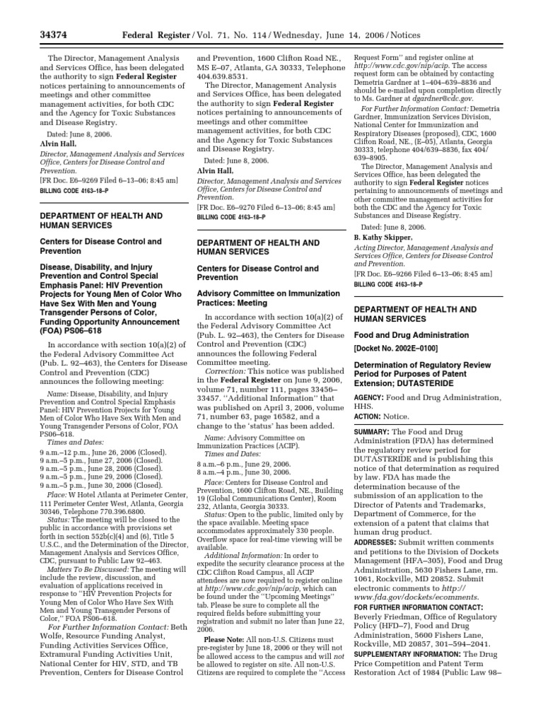 Notice Human Drugs Patent Extension Regulatory Review Period