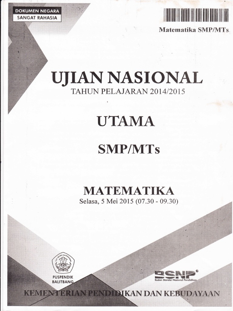 Soal  UN  Matematika  SMP  2020 Paket 1