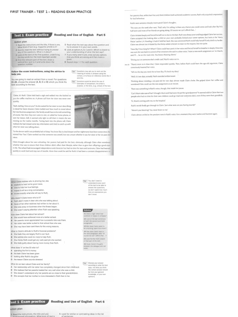 First Trainer - Test 1 - Reading Exam Practice | PDF