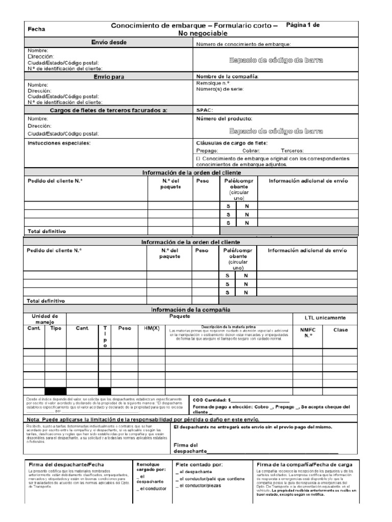Conocimiento De Embarque Pdf