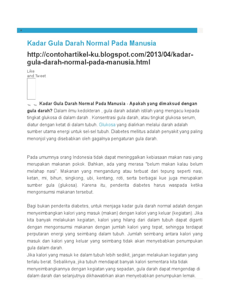 Gula Darah Normal Sesaat Kadar Gula Darah Normal Pada Manusia Contoh Artikel