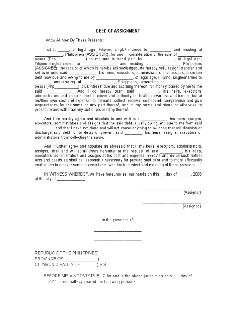 deed of assignment benefit