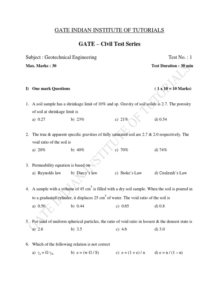 GATE IIT (GT Test 1) PDF Materials Earth Sciences