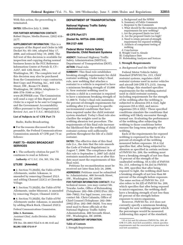 Rule Motor Vehicle Safety Standards Child Restraint Systems— Exposed