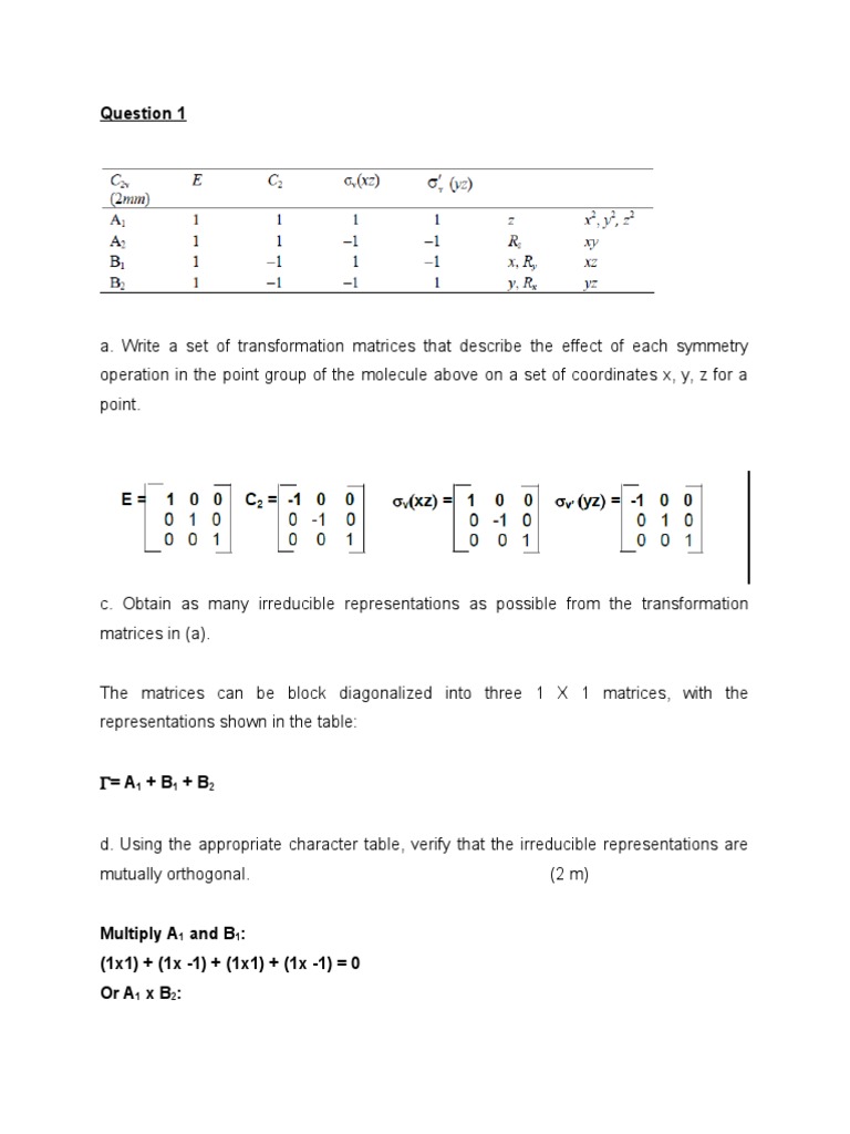 Character Table Practice Questions | PDF