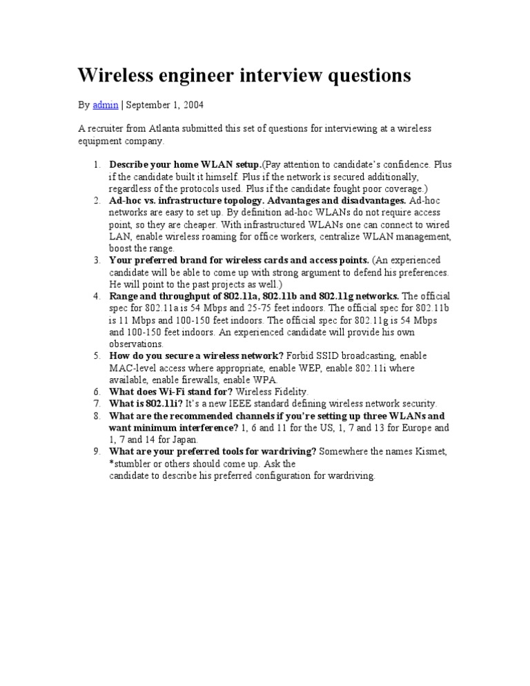 Wireless Engineer Interview Questions PDF