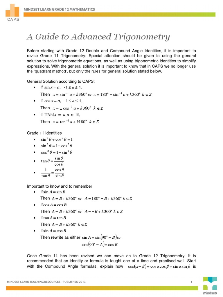 Advanced Trigonometry Guide for Grades 11-12 | PDF | Trigonometric ...