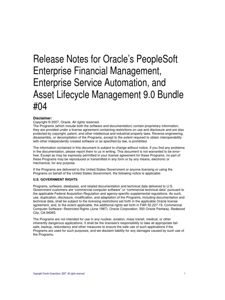 People Soft Bundle Release Note 9 Bundle4 | PDF | Oracle Corporation ...